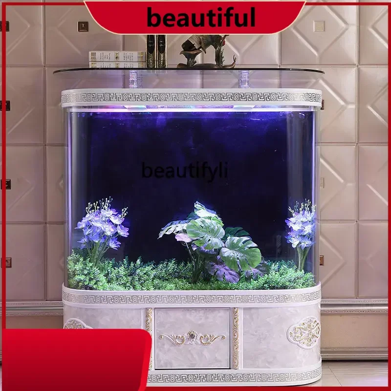 

Fish Tank Aquarium European-Style Ecological Glass Large and Medium-Sized Household Wall-Mounted Change Water Lazy Fish Tank H
