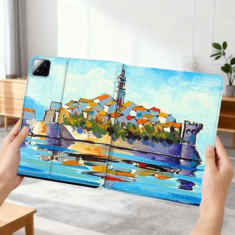 

Coastal City Painting Art Gift For Xiaomi Mi Pad Mini 4 5 6 7 SE Pro Plus Redmi Pad 2 SE 2025 8.8 11 Foldable Tablet Case