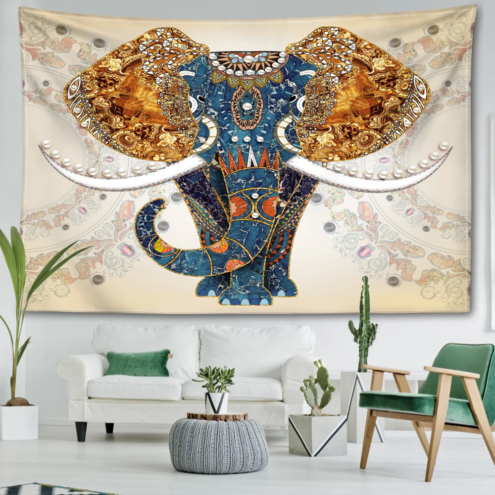 Goldener Elefant Wandteppich Wandbehang minimalist ische Kunst Tier Kawaii Hippie Böhmen Schlafzimmer Ästhetik Zimmer Wohnkultur