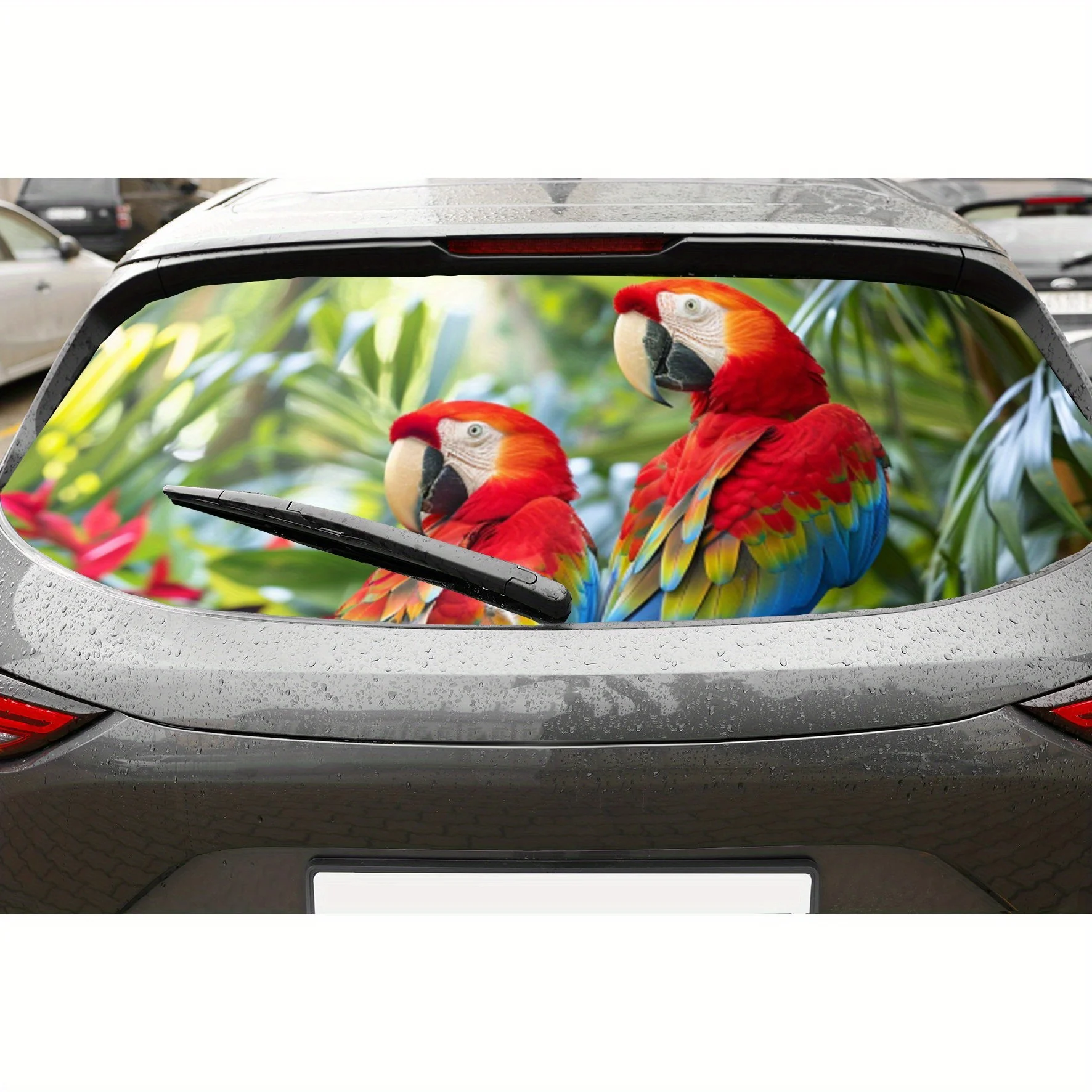 

Exquisite red parrot car rear window vinyl wraps sticker, auto art sticker, self-adhesive waterproof rear window decoration, gen