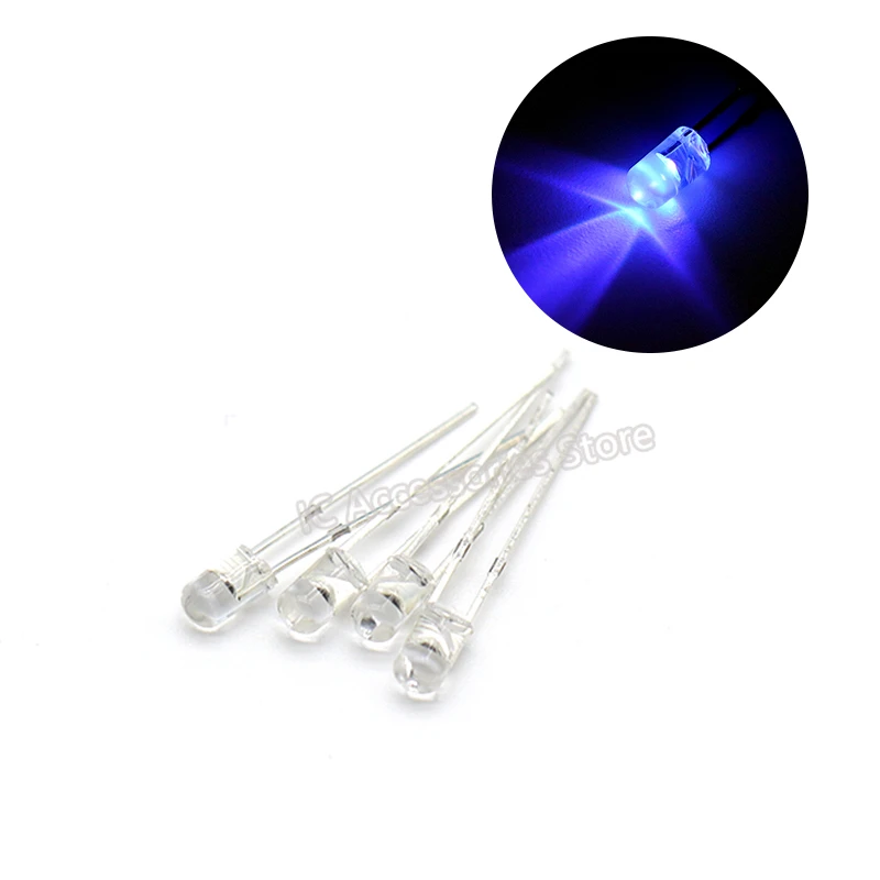 80pcs Purple light 3MM edgeless F3 purple light purple LED lamp beads in-line light-emitting diode highlight