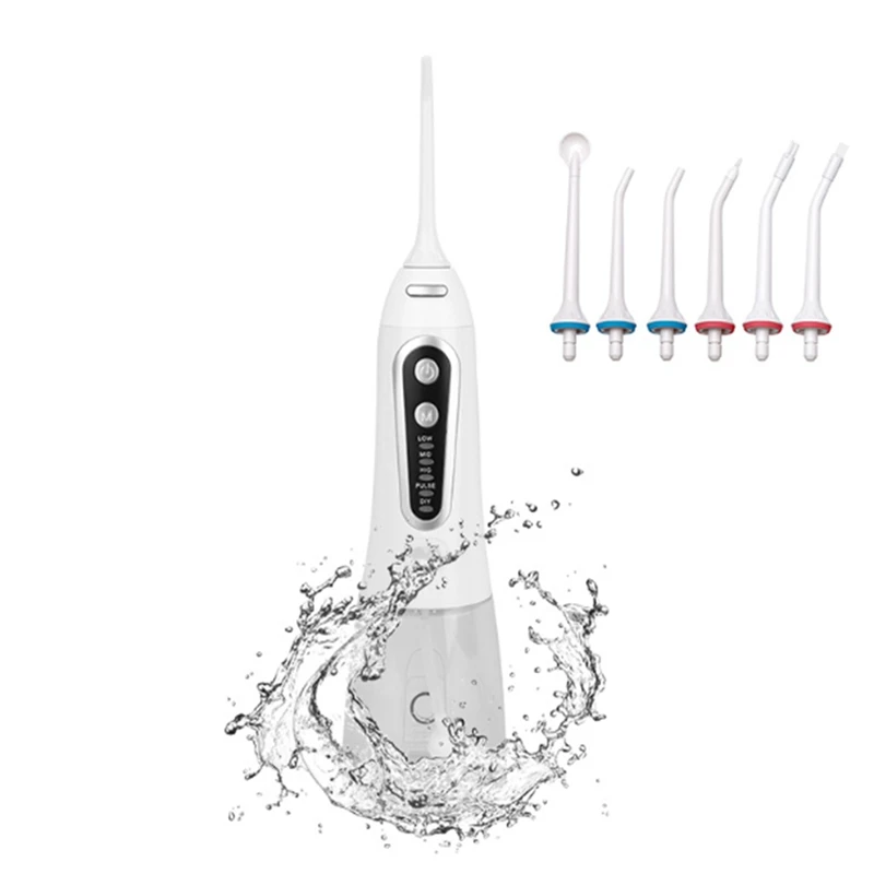 

Oral Irrigator Rechargeable Water Jet 6 Nozzles 300ML Tank Water Flosser US Plug