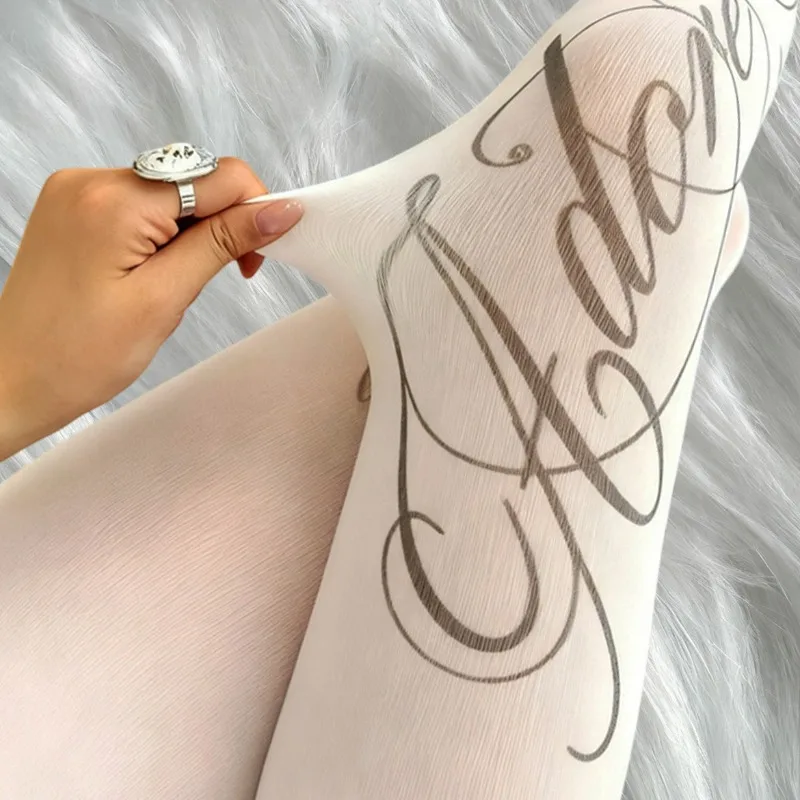 

Готические колготки 2000-х годов с буквенным принтом, женские винтажные японские милые кавайные тонкие носки, высокие носки до бедра в стиле Лолиты, чулки в стиле панк