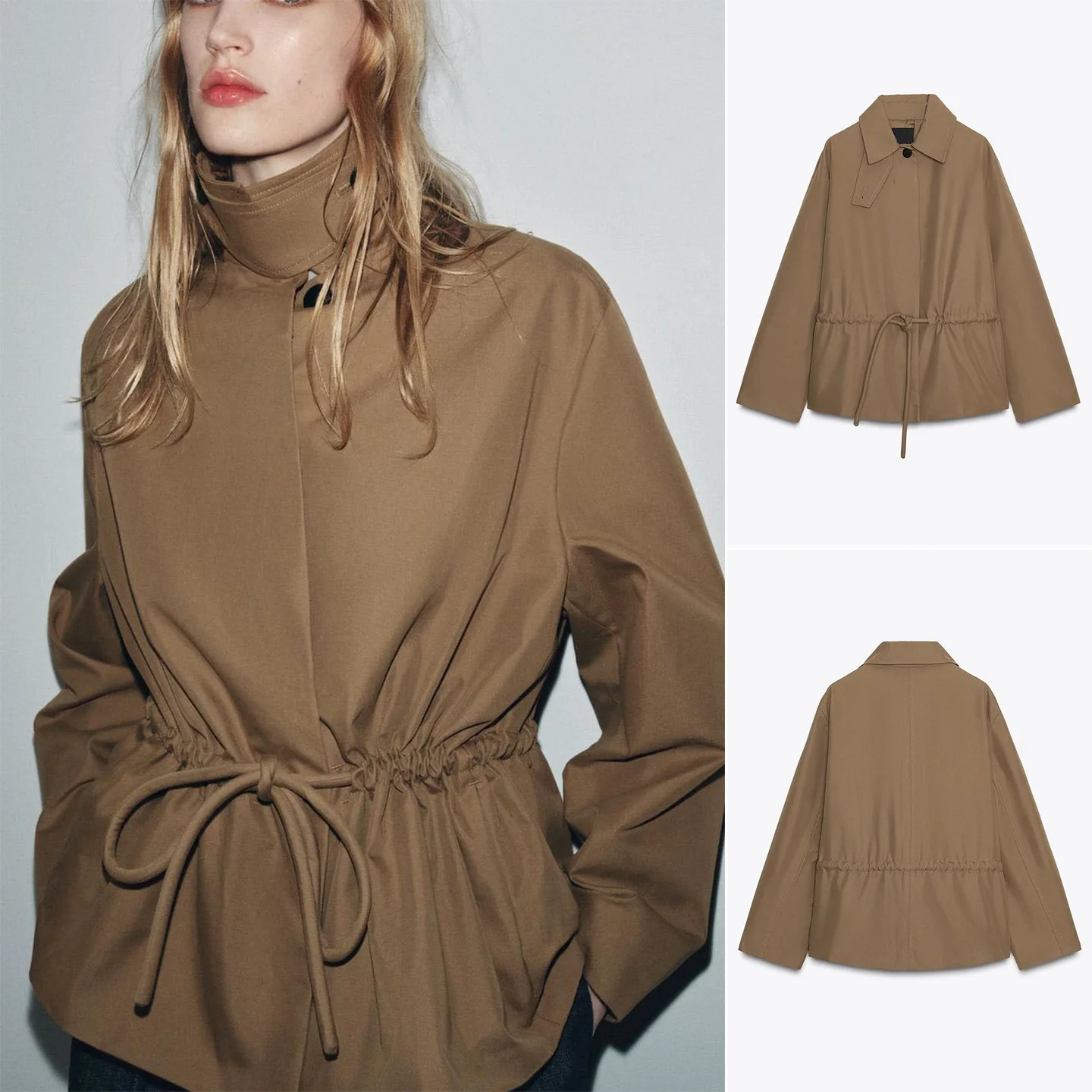 

Осенняя женская хлопковая парка с прямым подолом, регулируемой талией и воротником, длинная парка-свек, классическая длина, сезон 2025 г.