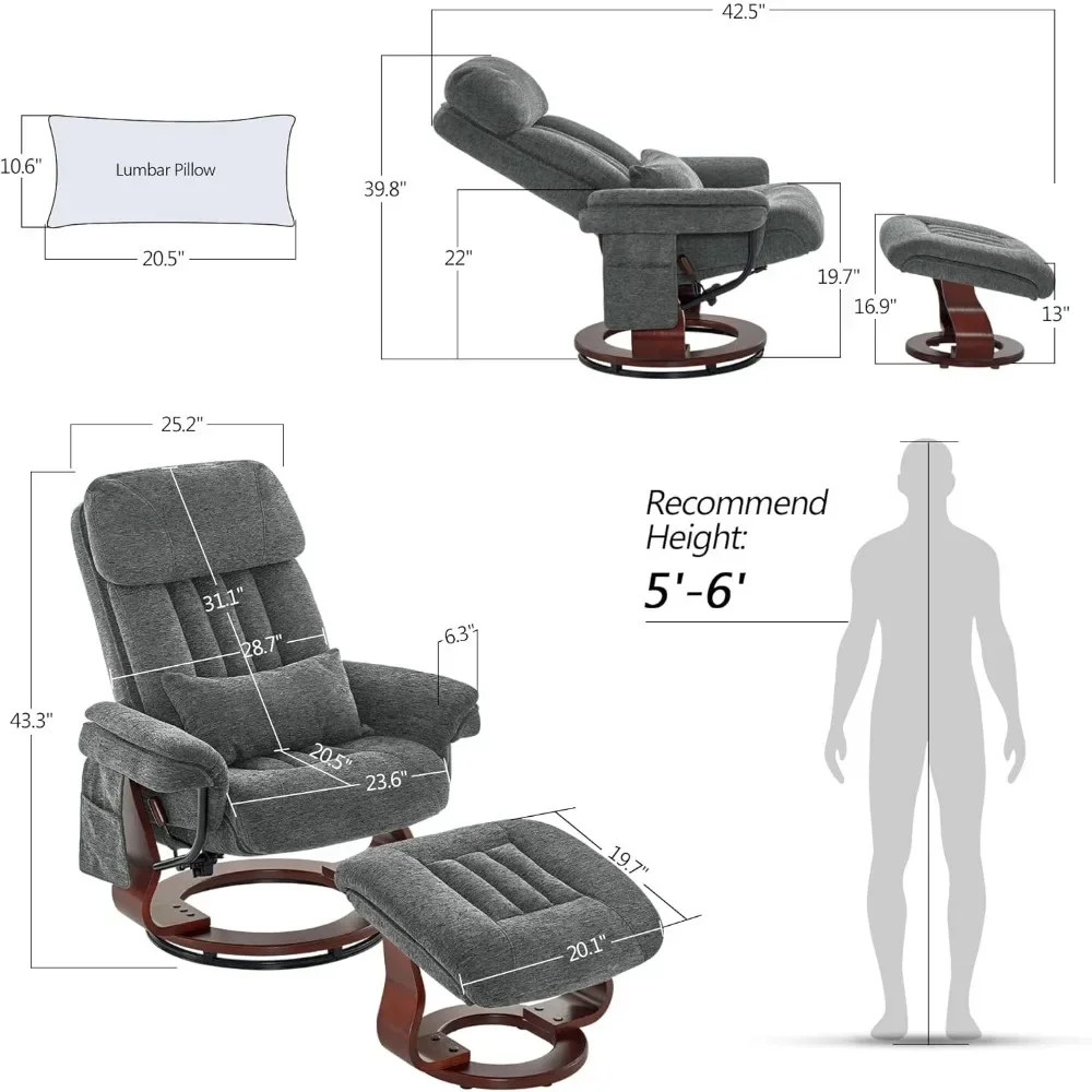 Living room chair with footstool and vibration massage, suitable for ergonomics in family living room. Living room chair