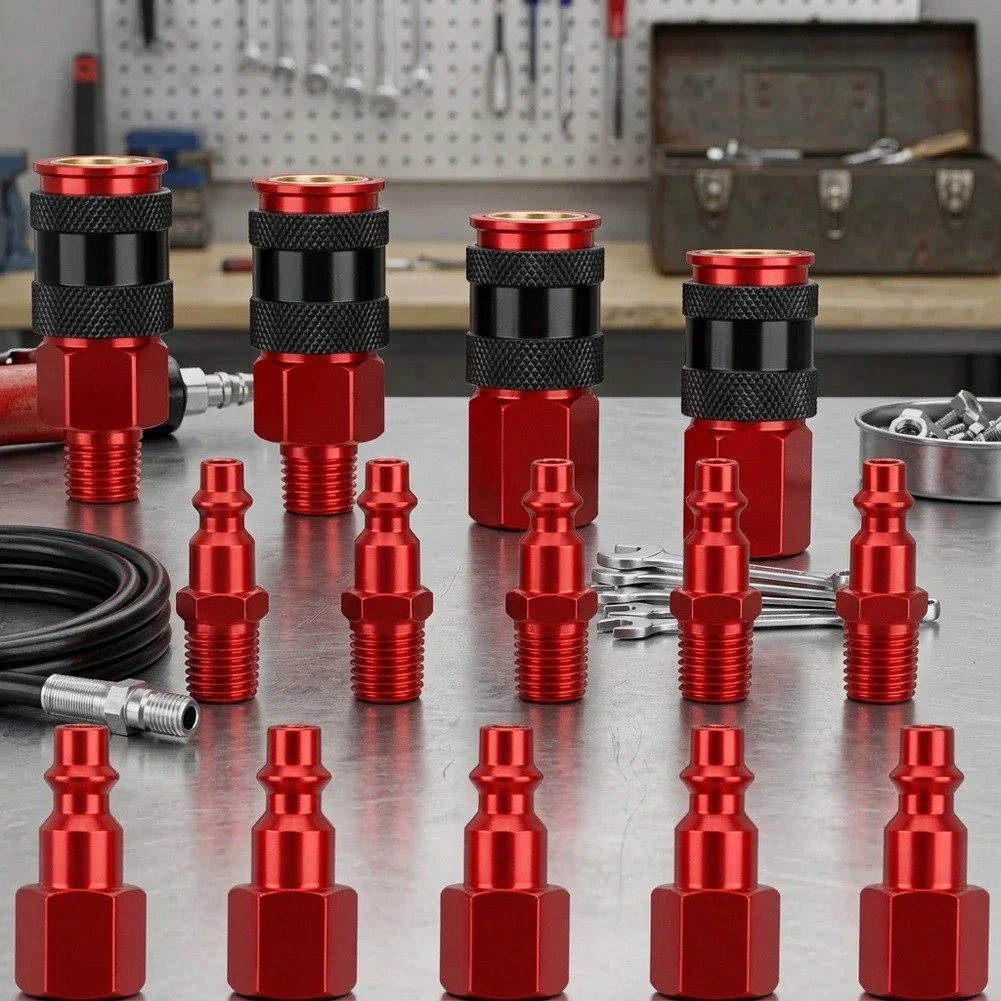14 Piece Quick Connect For Air Coupler Set For For Air Compressor Use With 1/4 NPT Threads Aluminum Alloy Construction
