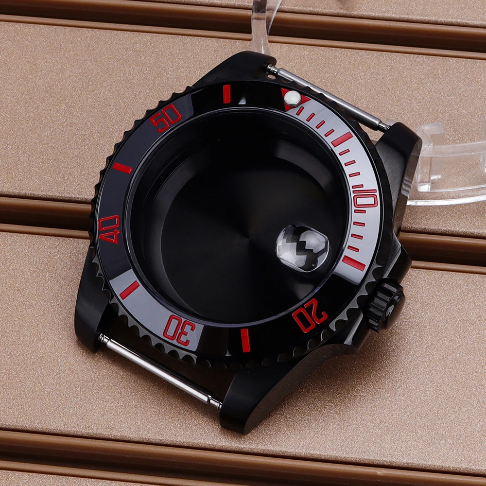 

40mm Diver Watch Case Black Men fit NH35 NH36 NH34 NH70 8215 ETA2824 PT5000 Sapphire Crystal 120clicks for SUB Submariner Bezel