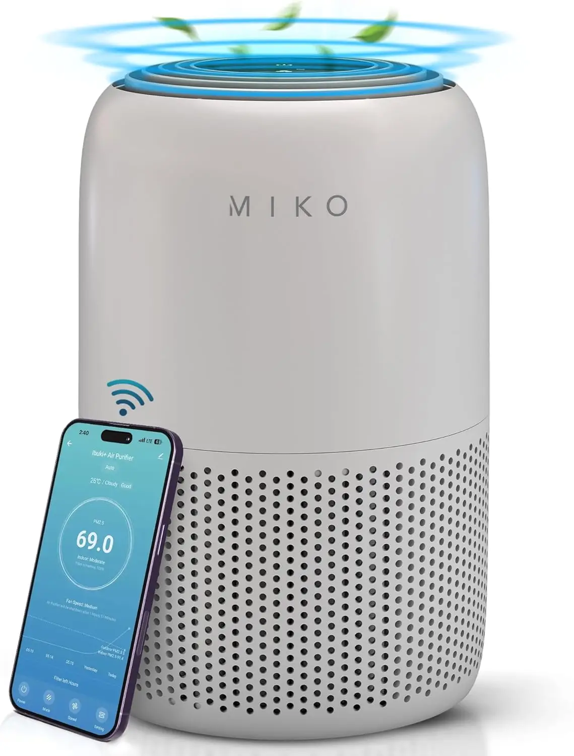 Air Purifier for Bedroom with 3-in-1 HEPA Filter & Sleep Mode, Whisper Quiet, Covers Up to 1200 ft, Smart Wi-Fi App Control