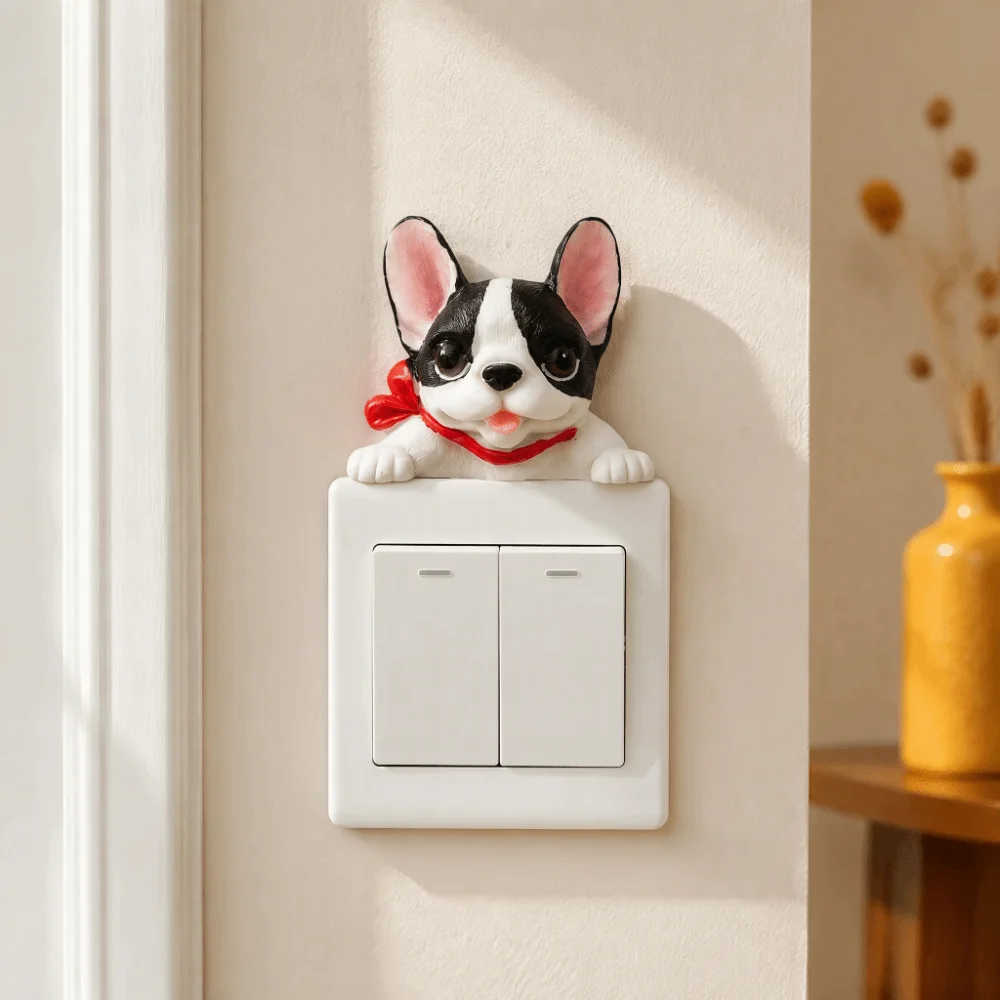 Wall Decoration Self-Adhesive 3D Dog Wall Decals Resin Cute Socket Sticker Funny Decorations Switch Accessories Bedroom