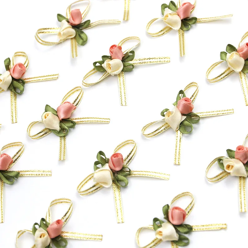 (20 Pcs/pack) 45mm Rose Bud Bow Wedding Gift Box Hair Accessories Home Christmas Bow Festival Decoration Handmade Exquisite