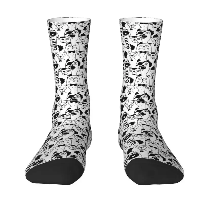 Custom Funny Packed Wild Cats Black White Socks Men Women Warm 3D Printed Basketball Sports Socks