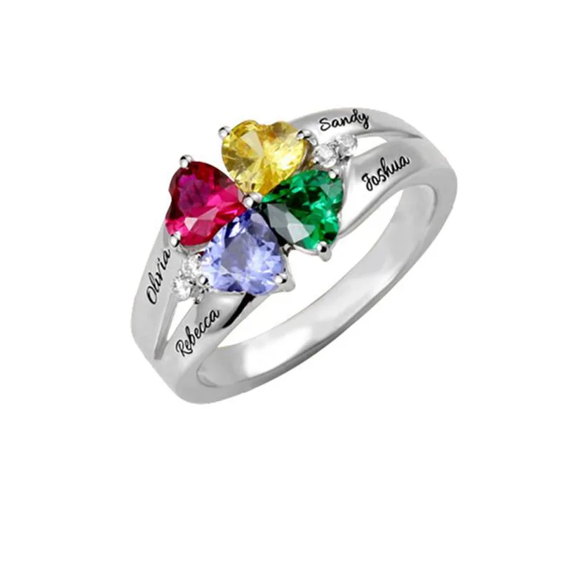 Personalized Mother Ring 1-2 Birthstone Custom Engraved Name Ring Couple Engagement Promise Rings for Her Customized Family Ring