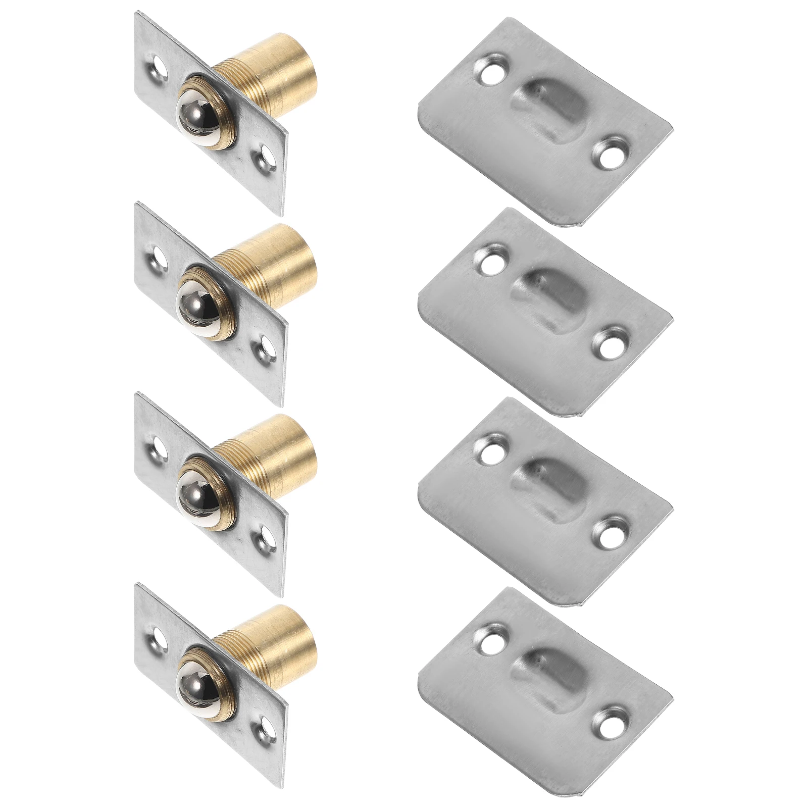 

Door Bead 4 Sets Adjustable Ball Latch Silver Stainless Steel Cupboard Strike Plate Closet Pantry WardrobeLatch Metal Catch