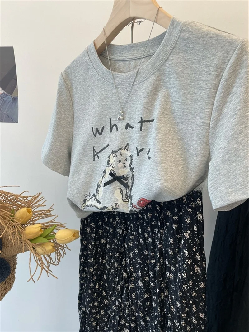 

Женская футболка в американском ретро-стиле с коротким рукавом, из чистого хлопка, укороченная, летняя, повседневная, модная.