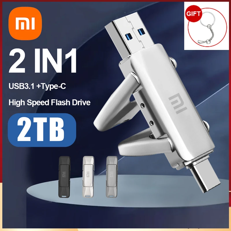 샤오미 TYPE-C USB 플래시 드라이브, USB C 스틱 플래시 메모리 카드, 노트북 및 PC용, 2TB OTG, 2-in-1, USB3.0 고속 펜드라이브, 128G 메모리