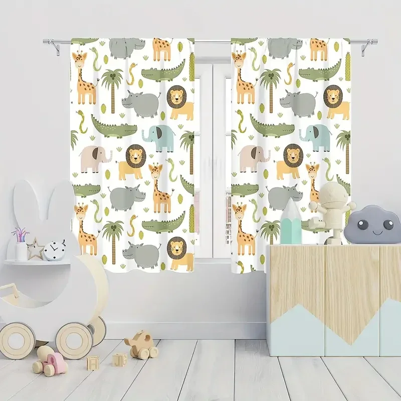 Elephant Lion Giraffe Print Curtains For Living Dining Room Bedroom Luxury Window Curtains Kids Study Balcony Animal Zoo