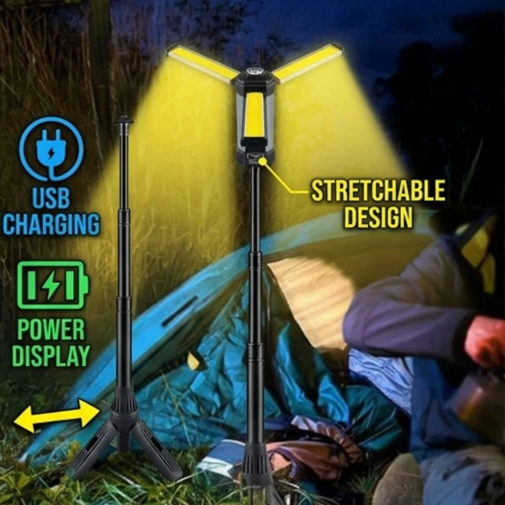

Multi-functional XHP50 LED Camping Lantern 6000mAh USB Rechargeable COB Work Light with Magnetic Base Telescopic Tripod Stand