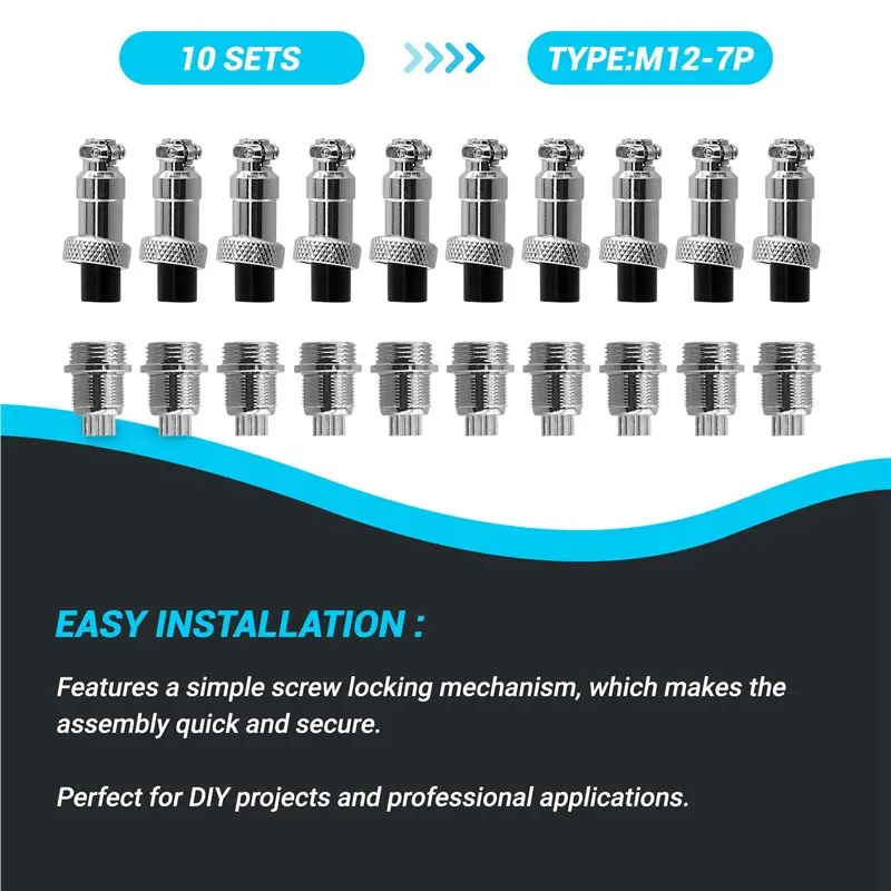 A93E-50Set 7 Pin 12Mm Aviation Connector Male + Female Circular Air Socket Plug Electrical Wire Panel Connector