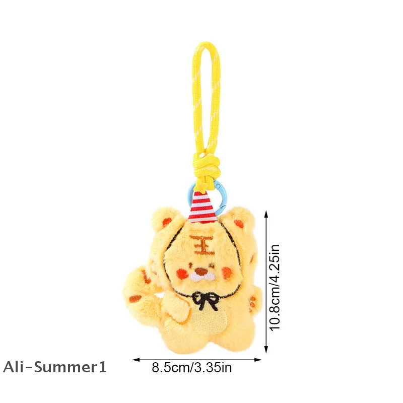 【E】Fofo dos desenhos animados de pelúcia animais do zodíaco chaveiro pingente fone de ouvido saco de armazenamento bolsa de moedas mochila mini pequena boneca decoração