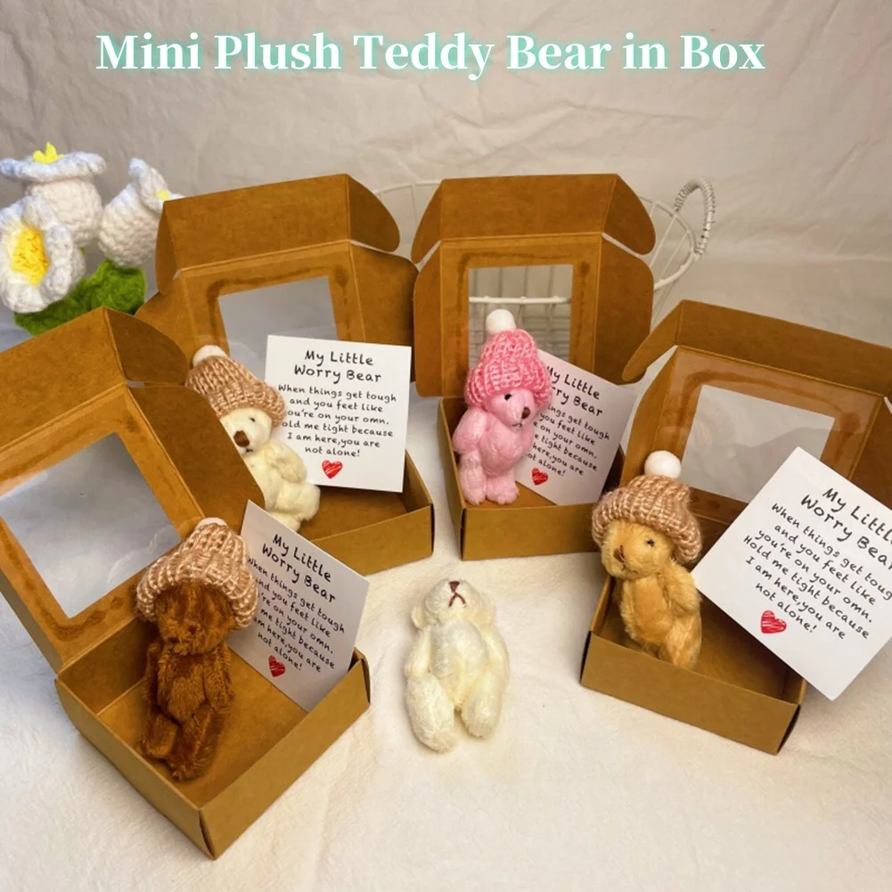 Handmade Mini Bear Little Bear In A Box My Little Worry Bears Mini Pocket Bears Hug with Emotional Card for Lovers Sympathy Gift