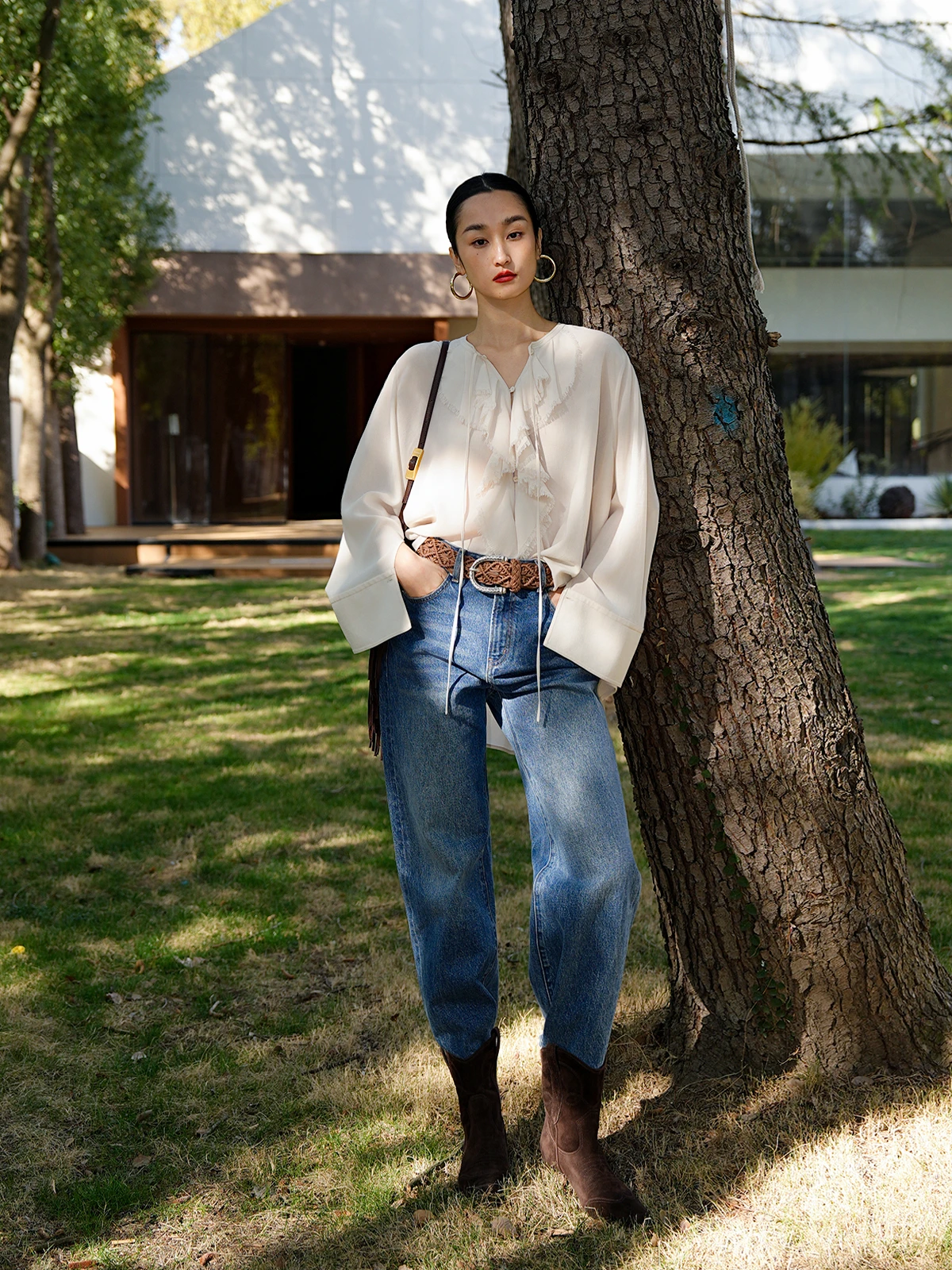 

LemonChen Denim Player Series High Waist Cotton Breadsti Pants Organic Cotton Versatile Nine Points Women's Jeans