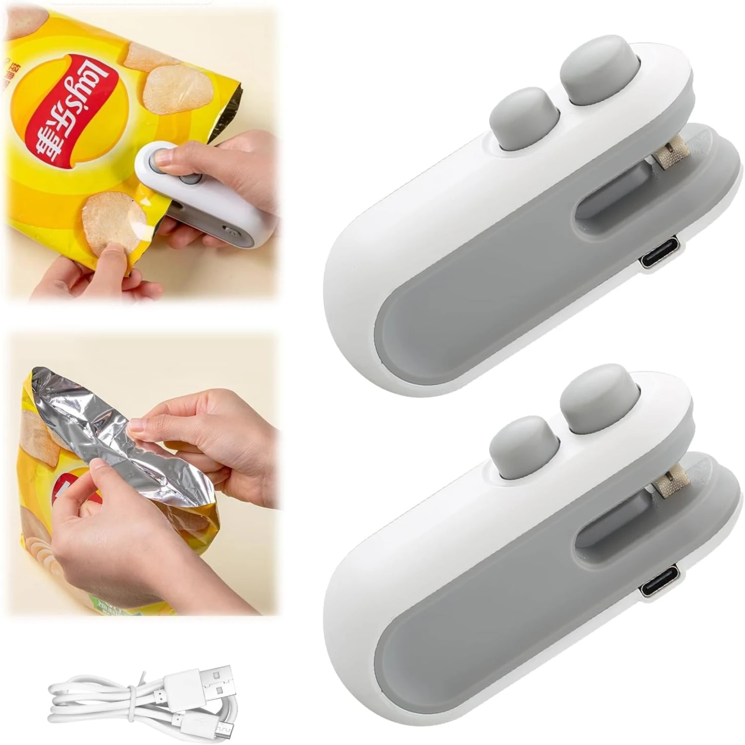 Mini Bag Sealer,2 in 1 Usb Rechargeable Chip Bag Sealer Heat Seal,Snack Bag Sealer,Upgrade Portable Handheld Rechargeable Vacuum