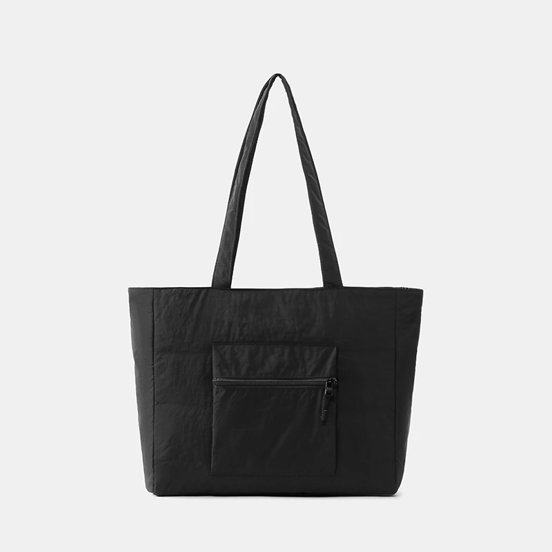 Minimalist Olive Green Puffer Tote Bag for Women Lightweight Nylon Quilted Shoulder Bag Large Capacity Work School Handbag