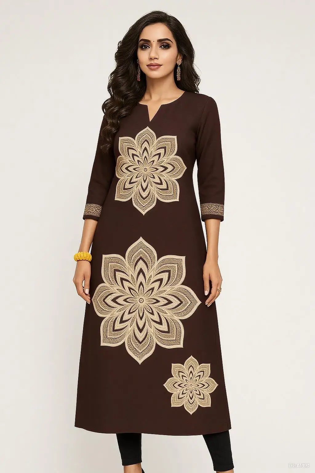 Muslim Dress Kurt Women's Fashionable Long Sleeved Straight Tube Casual Round Neck Picture Multiple National Style