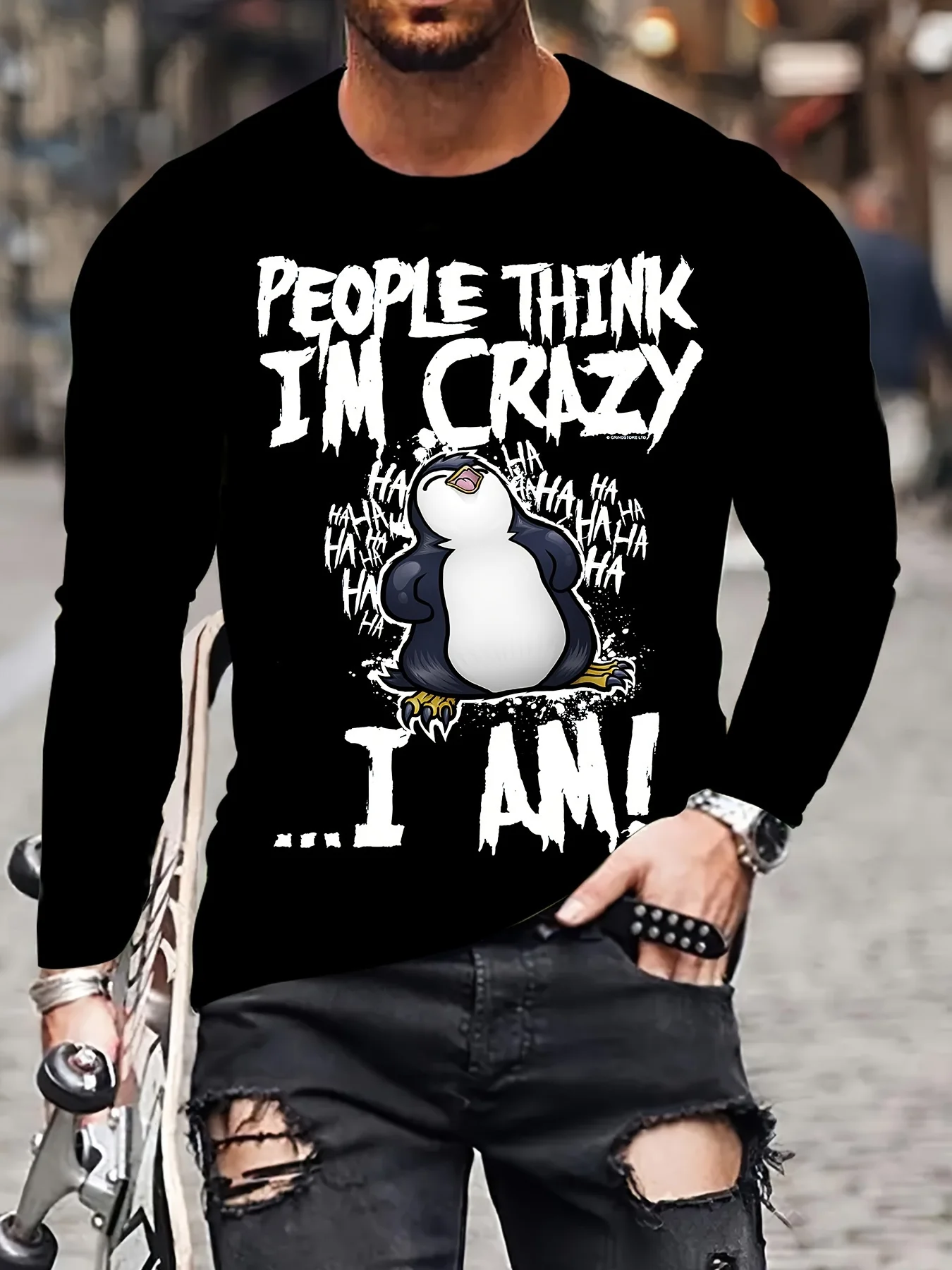 

1pc Men'S Long Sleeve Crew Neck T-Shirt, Casual Knit Polyester, Slight Stretch, Regular Fit, All Over Print for Spring