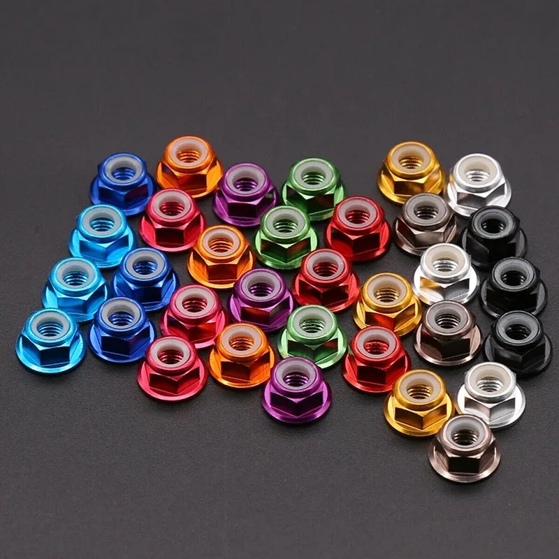 M2 M2.5 M3  M4  M5 M6   M8  Multi Colored Aluminum Alloy Flange Hexagonal Locking Anti Loosening Nut Nylon Ring Self-locking Nut