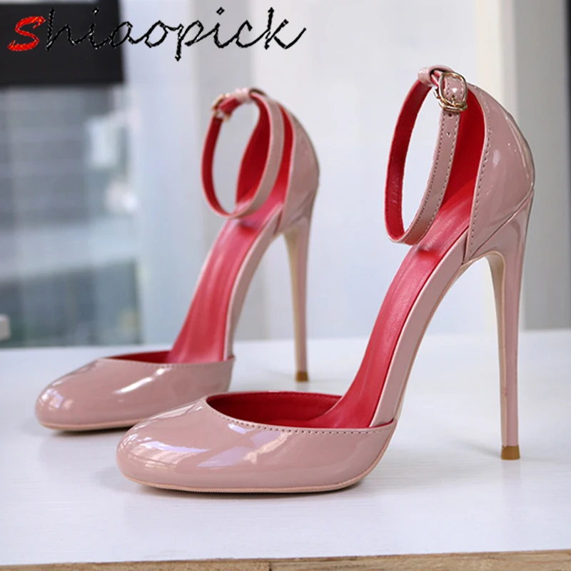 

Mary Jane Cute Thin High Heels Pumps Ankle Strap Sexy Stilettos Buckle Women Round toe Commencement Ceremony Shoes 12/10cm
