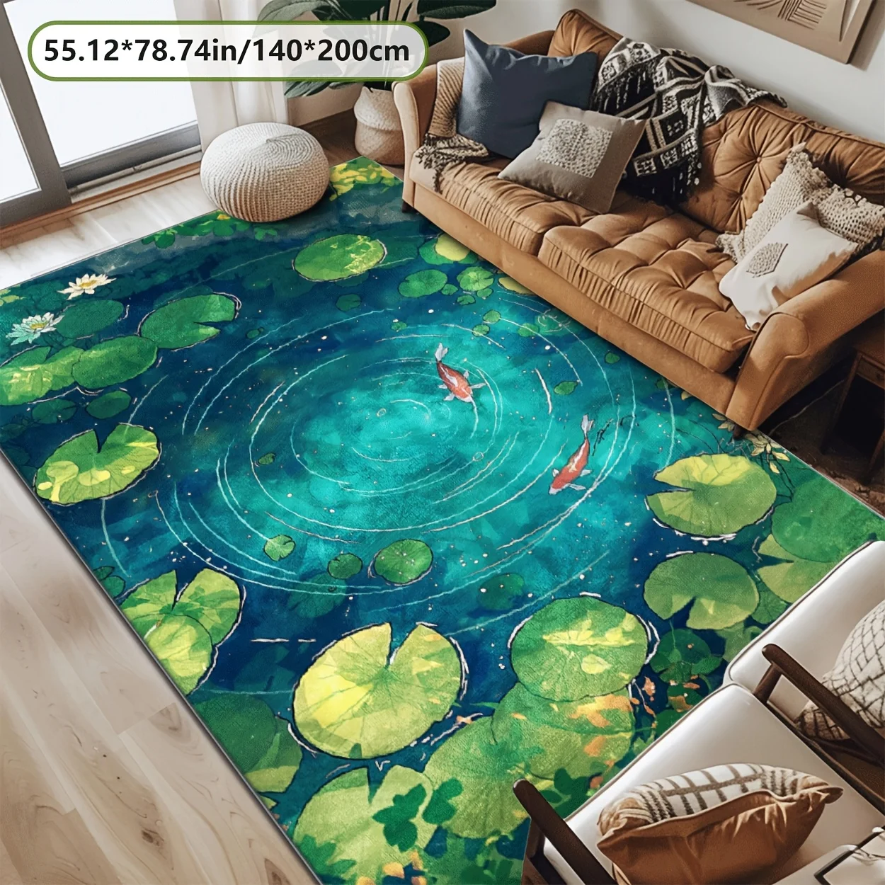 Vibrant Lily Pad Pond Area Rug Polyester Waterproof Living Room Decor Mat Tropical Nature Design for Home Bathroom Hallway