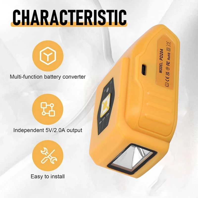 Power Source Converter For Dewalt 20V Battery Adapter With USB DC 12V LED Work Light Li-Ion Battery Adapter