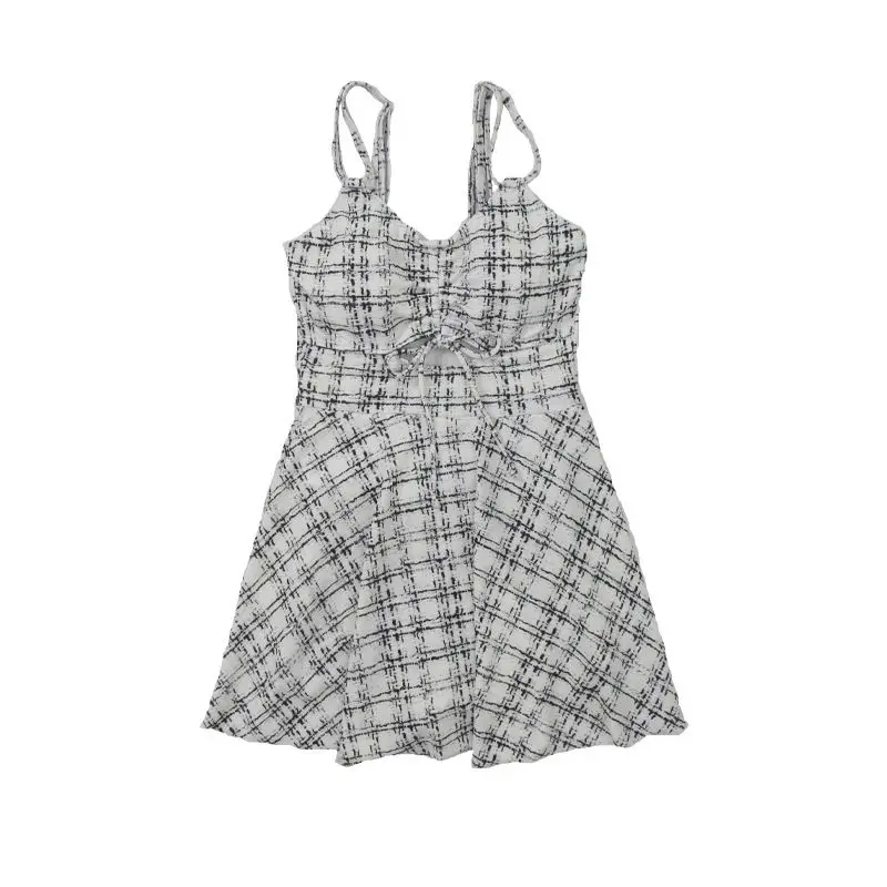 One Piece Swimsuit 2023 Summer New Plaid Printed Spliced Drawstring Sexy Pure Desire Thin Fashion Casual Women's Sling Swimwear