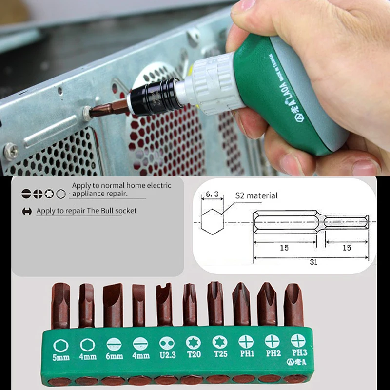 LAOA Double Ratchet Screwdriver Set S2 Screwdriver Bits Philips/Straight/Torx/Hex Screwdriver Made in Taiwan