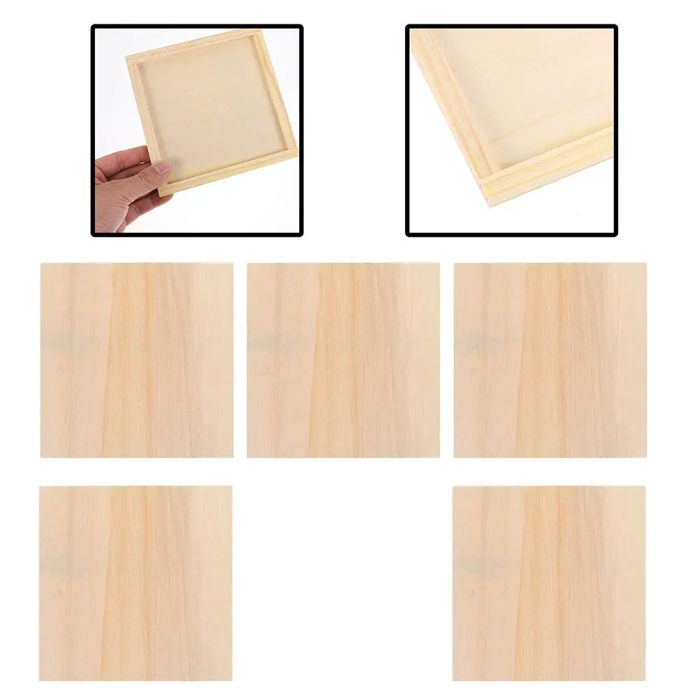 

8Pcs Natural Wood Picture Frames for DIY Crafts Unpainted Wooden Squares Lightweight Balsa Sheets for Creative Clay Mud Art
