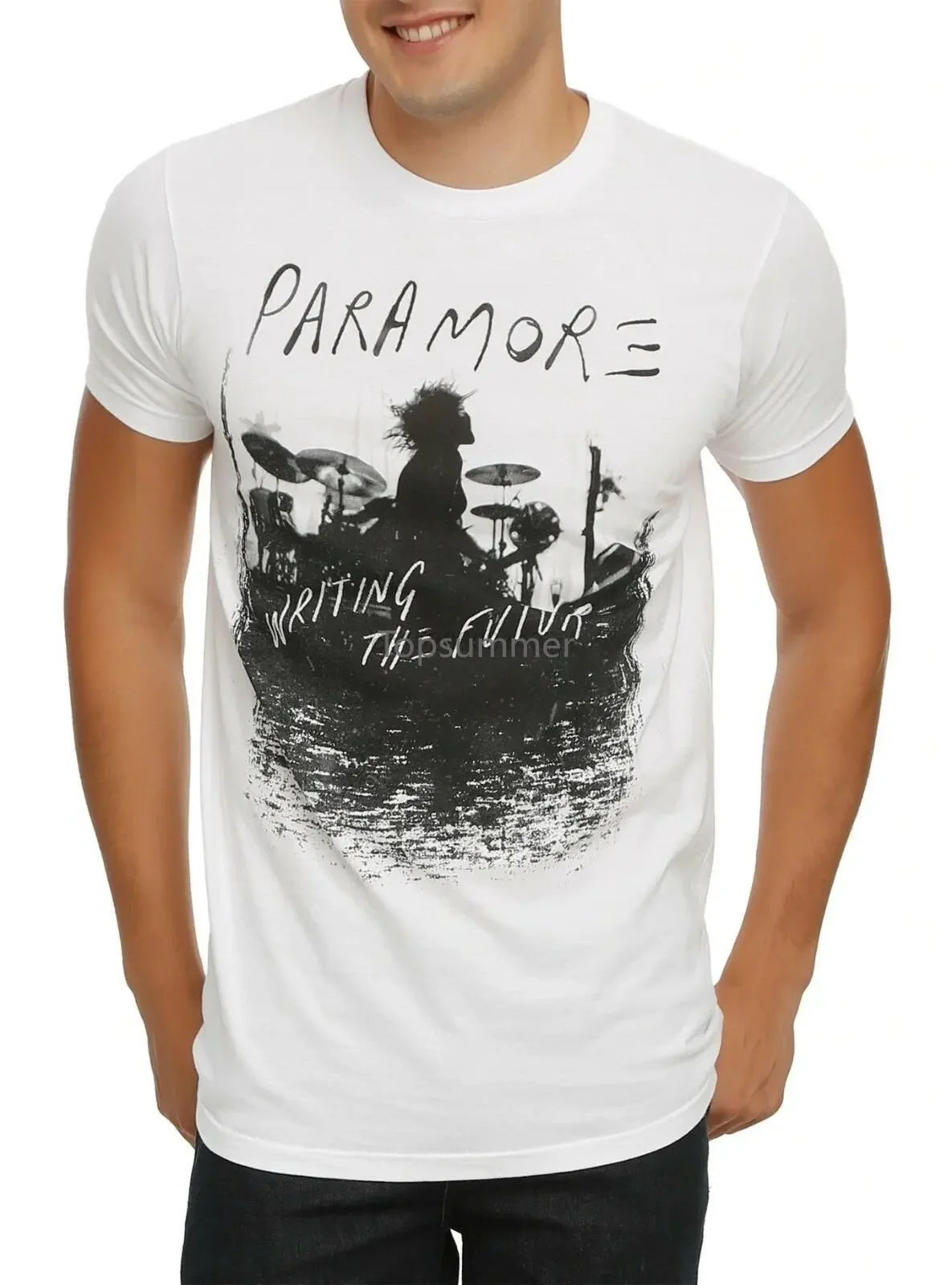 Белая мужская футболка средней длины с надписью The Future, эмо-группа Хейли Уильямс, Парамор