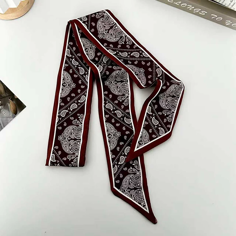 Luxury Fashion Woman Skinny Silk Scarf Long Hair Strip Silk Ribbon Small Neck Scarves Flower Bag Handle Ribbon Kerchief Lady Tie - view 5