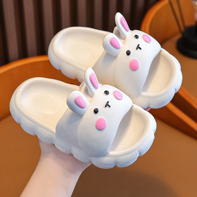 Children Boys Girls Slippers New Cute Cartoon Bunny Pattern Non-slip Soft Thick Sole For Kids Indoor Home Shoes 4-6 Years