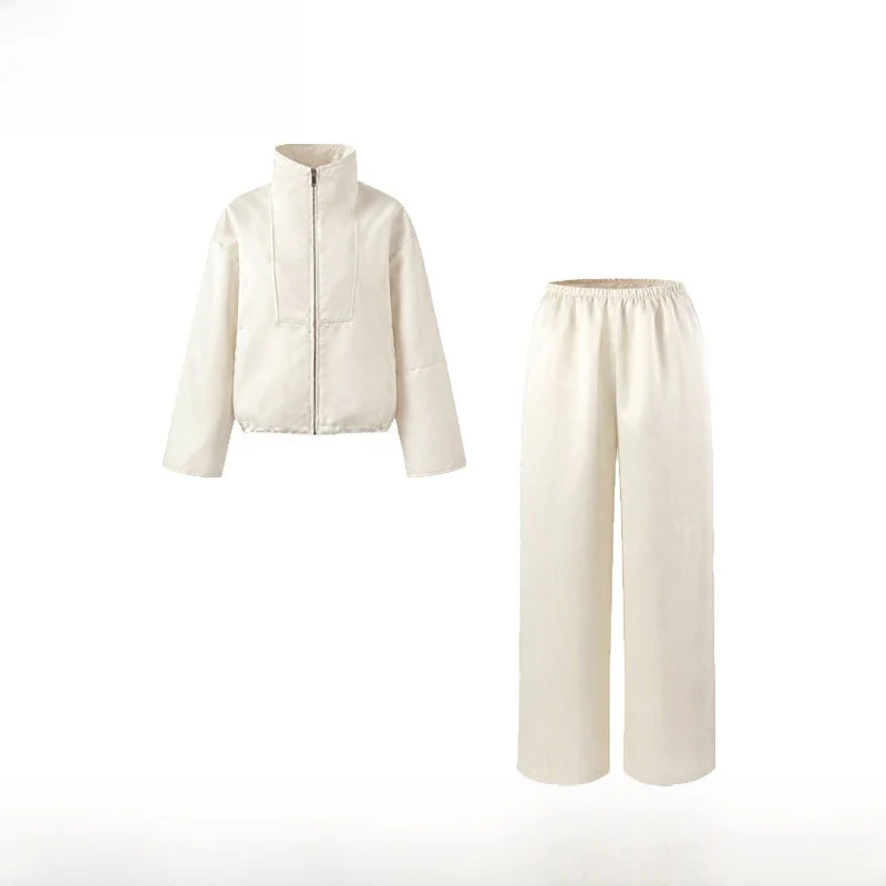 Early Autumn New Fashionable Loose Women's Jacket Coat in Pomelo Color with Matching Long Pants Versatile Polyester Fabric Zi...