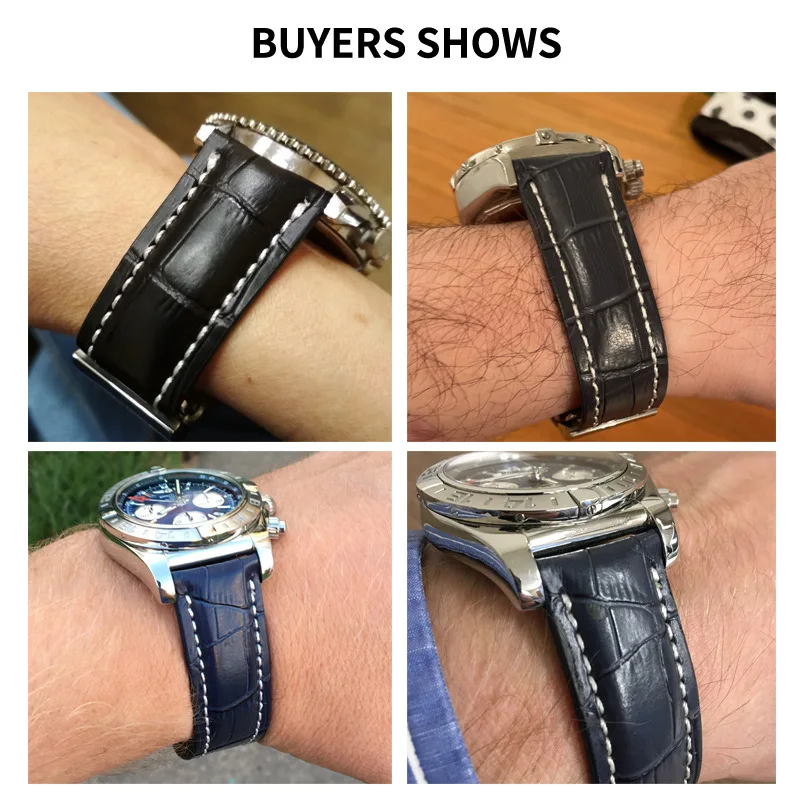 22mm 24mm Classic Genuine Leather Watch Strap for Breitling Watch Band Cowhide Avenger Navitimer World Bracelet Bamboo Pattern