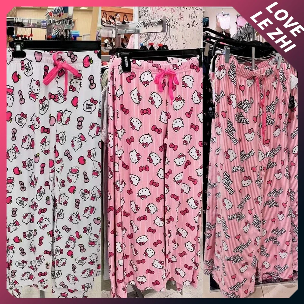 

Sanrioed Hello Kittys Kawaii Summertime Loose Thin Pants Cute Anime Pajamas Multi Color Women Home Pants Comfort Casual Pants