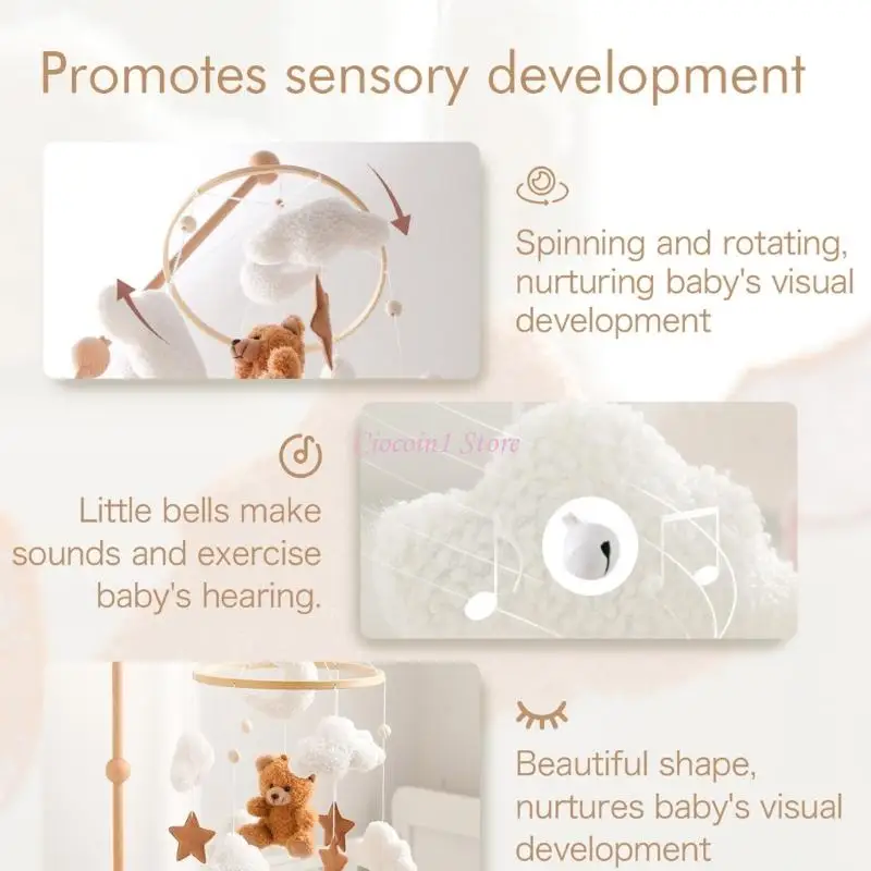 Y1UB – hochet Mobile en peluche pour bébé, développement cognitif, Animal, jouet berceau rotatif silencieux