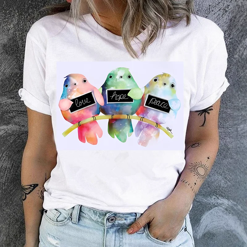 Women's Short-sleeved T-shirt Fashion Printed Parrot Base Shirt Tops  Graphic T Shirts  Harajuku Summer polyester fabric