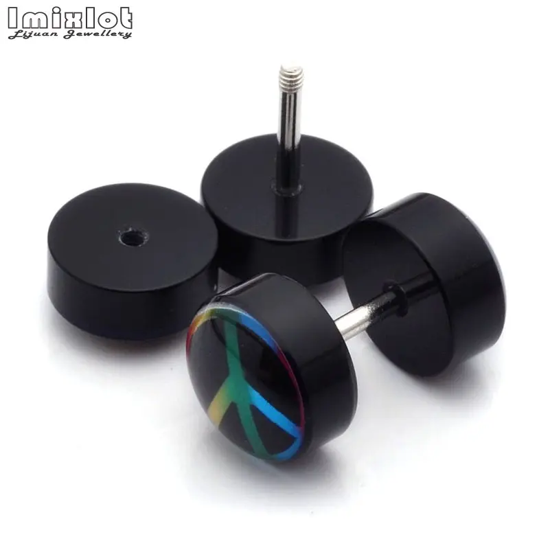 6pairs=12pcs Punk Double Sided Enamel Round Ear Stud Earrings For Women Men Dumbbells Barbell Piercing Jewelry