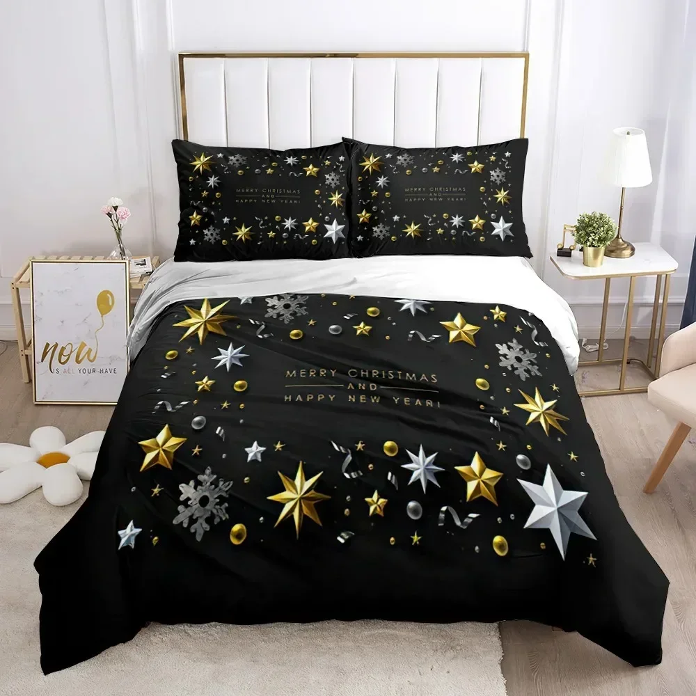 Merry Chirstmas Happy New Year Santa Bedding Set Boys Girls Twin Queen Duvet Cover Pillowcase Bed Kids Adult