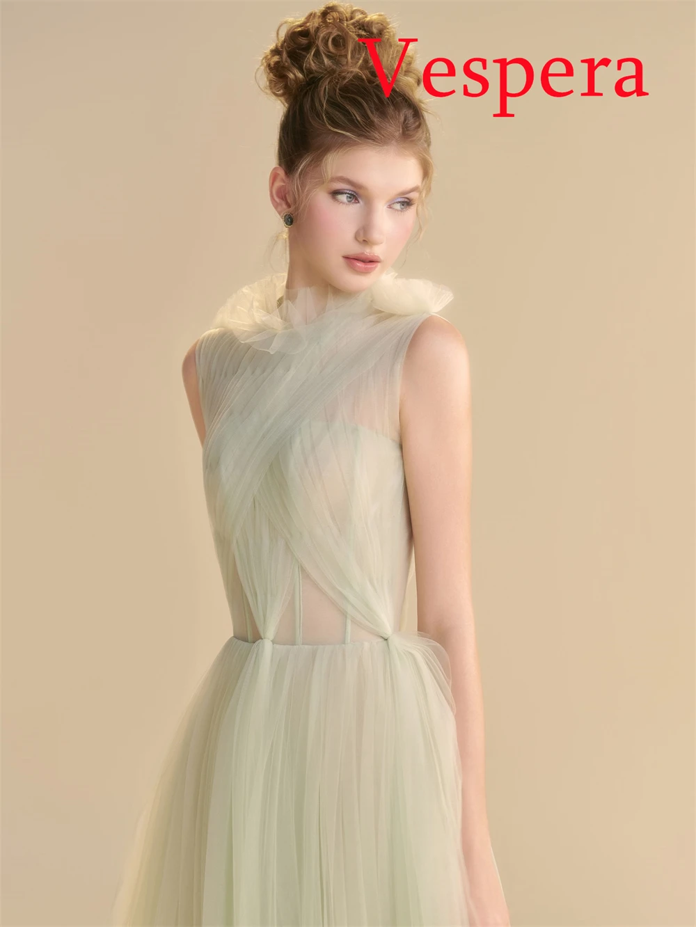 

Customized Simple Green Tulle Evening Dresses Exquisite O-Neck Sleeveless Homecoming Dress Temperament Special Occasion Gowns