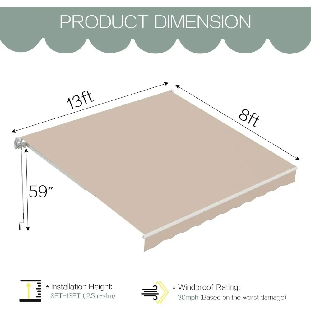 Imagem -02 - Toldos Manuais Retráteis para Pátio Sun Shade Abrigo Exterior Porta Janela com Manivela Poliéster 13 x 8