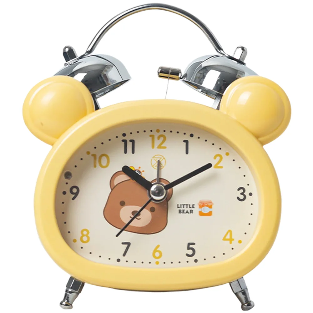 Minimalist Bear Rabbit Alarm Clock with Night Light for Dial Silent Movement Metal Bell and Clean Time Display Layout