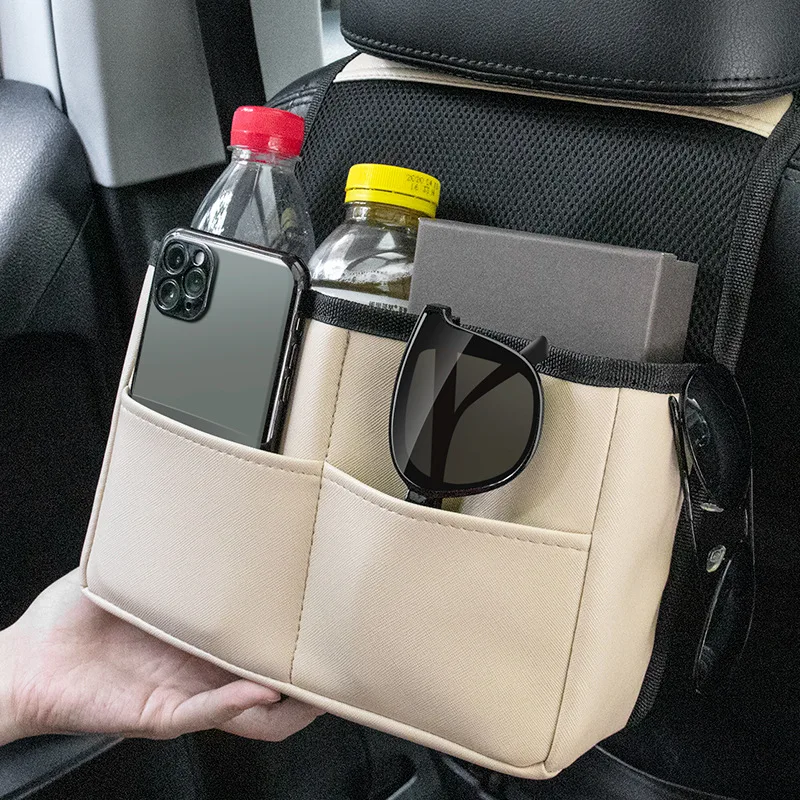 Leather Car Seat Back Storage Bag High Capacity Cup Organizer Multifunctional Backrest Storage Auto Interior Accessories